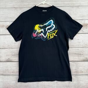 Fox Racing Graffiti Logo T-Shirt Adult Medium Black Blue Yellow